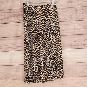 Express Skirt Womens 0 Brown Leopard Midi Lined Chiffon Zip Animal Print